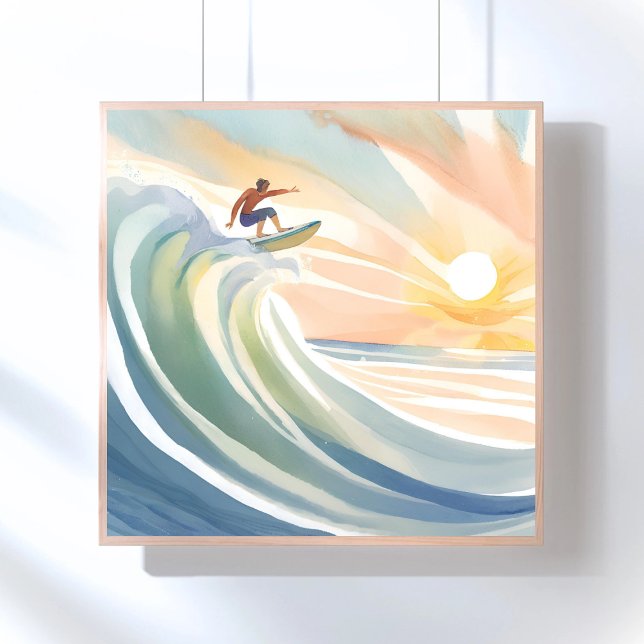 Pôster Dias de surfe | Aquarela Surf Onda Oceânica (Criador carregado)