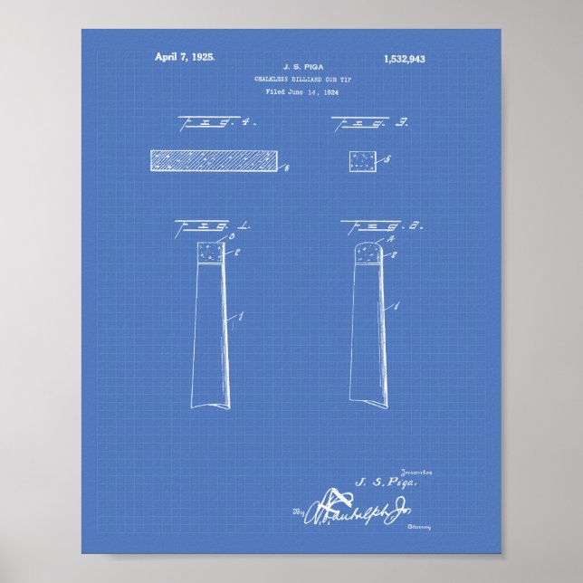 Pôster Dica da Cue Billiard Sem Chalkard 1925 - Blueprint (Frente)