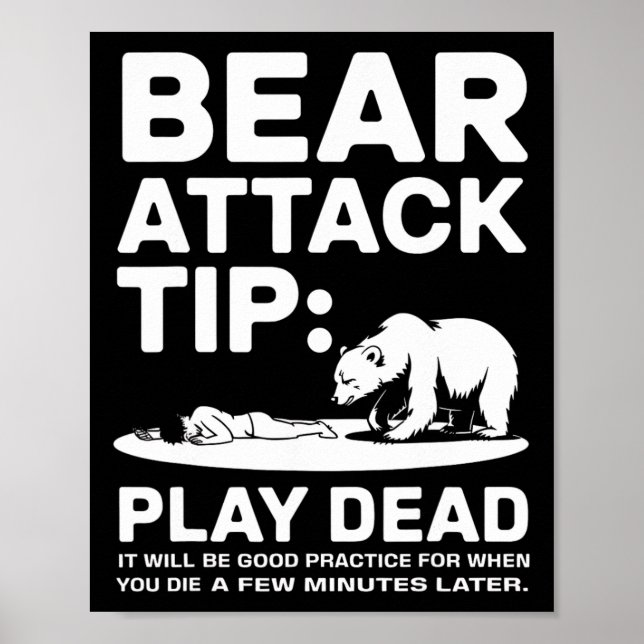 Poster Dica de Ataque de Urso Finja Estar Morto Caminhada (Frente)
