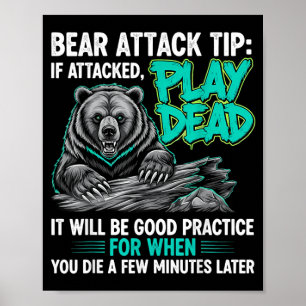 Poster Dica de Ataque de Urso Finja Estar Morto Humor Neg
