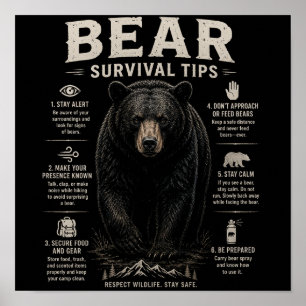 Poster Dicas de Sobrevivência com Urso Preto Vintage Outd