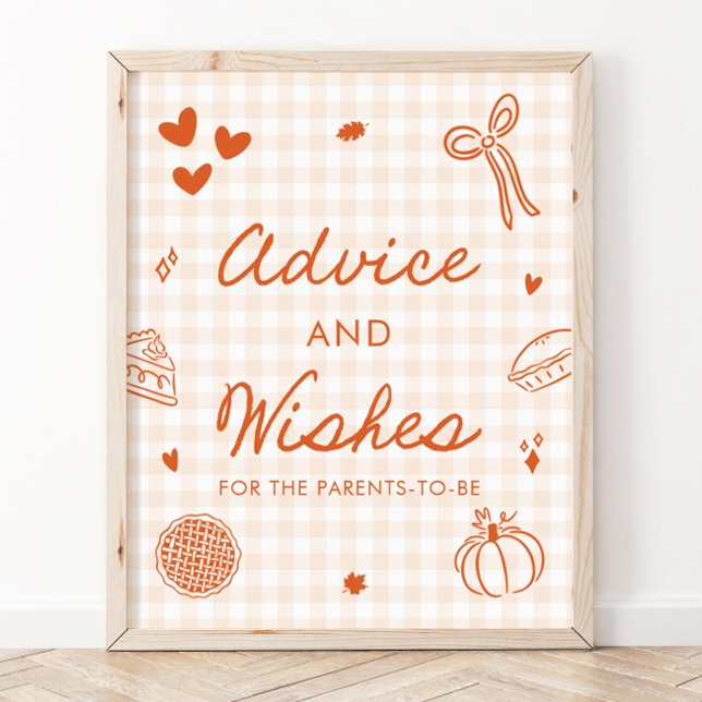 Poster Dicas e Desejos de Torta de Laranja de Ginga de Ou (Fall Orange Gingham Cutie Pie Advice and Wishes Sign)