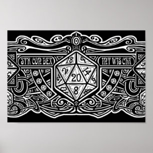 Poster Dice Deco D20 para Itens Escuros