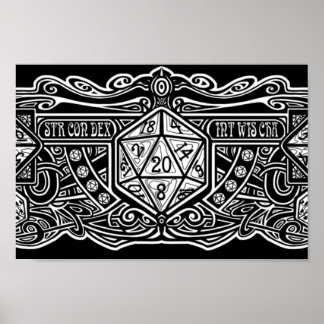 Poster Dice Deco D20 para Itens Escuros