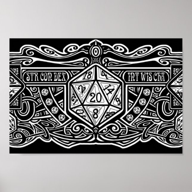 Poster Dice Deco D20 para Itens Escuros (Frente)