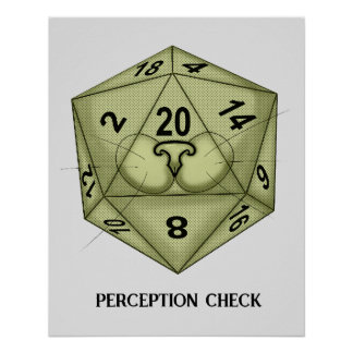 Pôster Dice. Gato. D20 Verificação de Percepção