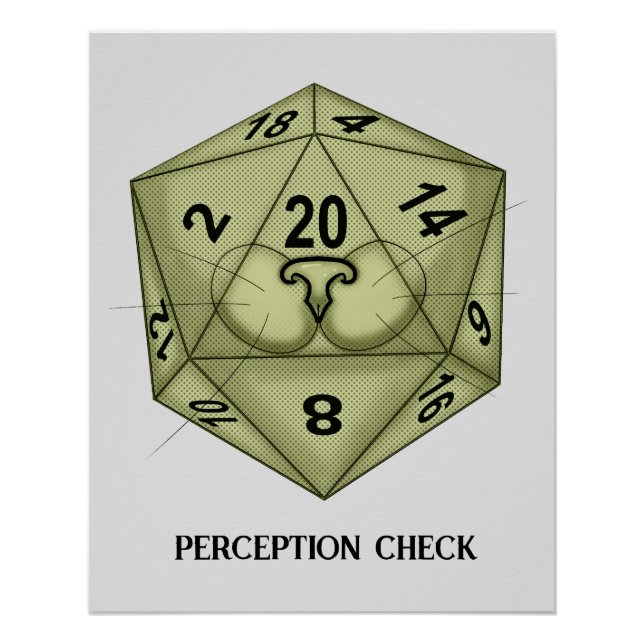 Pôster Dice. Gato. D20 Verificação de Percepção (Frente)
