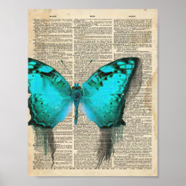 Poster Dicionário francês vintage com borboleta azul