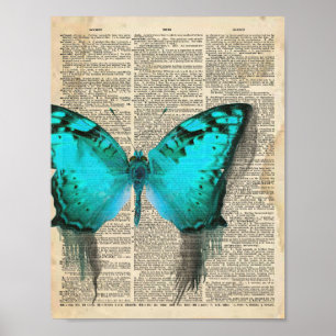 Poster Dicionário francês vintage com borboleta azul