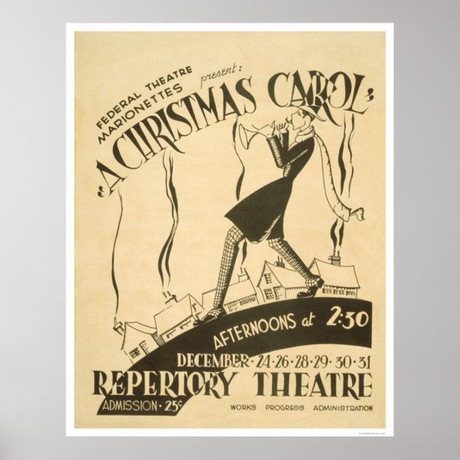 Pôster Dickens Christmas Carol 1938 WPA (Frente)