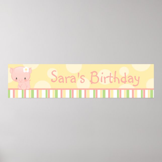 Poster Diddles Fazenda Pig Birthday Banner (Frente)