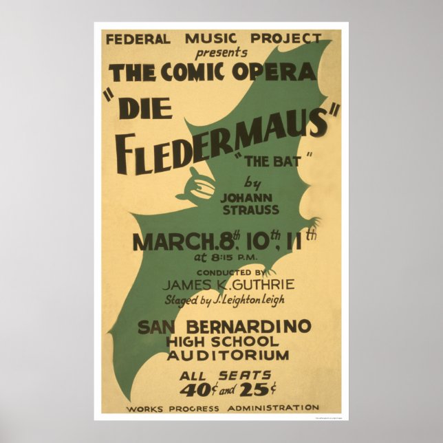 Poster Die Fledermaus Strauss 1938 WPA (Frente)