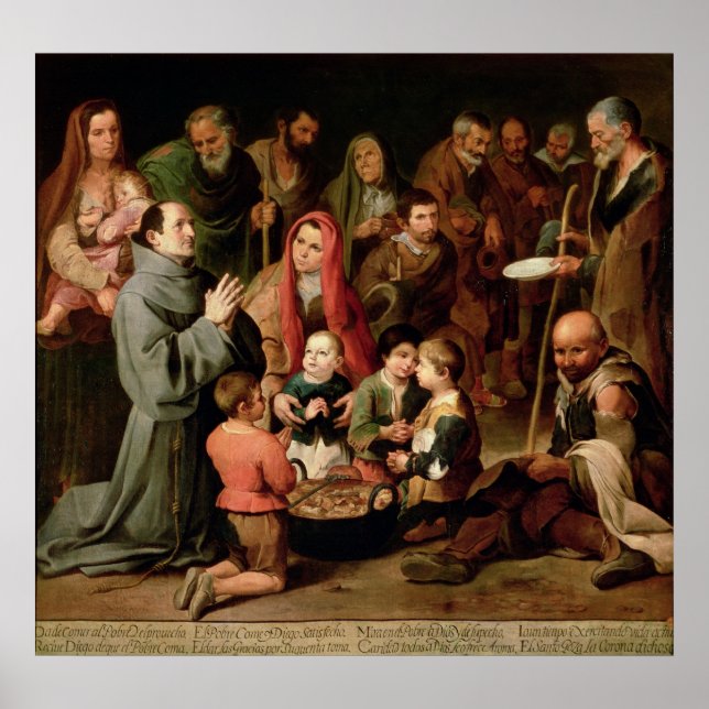 Pôster Diego de Alcala dando Comida aos pobres (Frente)