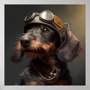 Poster Dieselpunk Wirehaired Dachshund Steampunk Gogggles