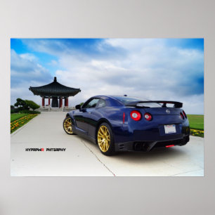Poster "Difunda" Nissan GT-R R35 que sente o azul de
