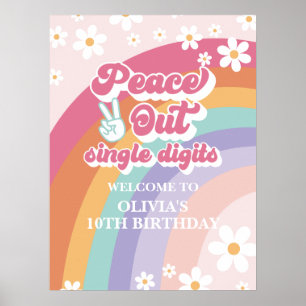 Poster Dígitos de Solteiro do Peace Out Retro Rainbow Wel