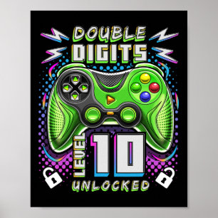 Poster Digits Nível 10 Jogo de Vídeo Desbloqueado 10º Ani
