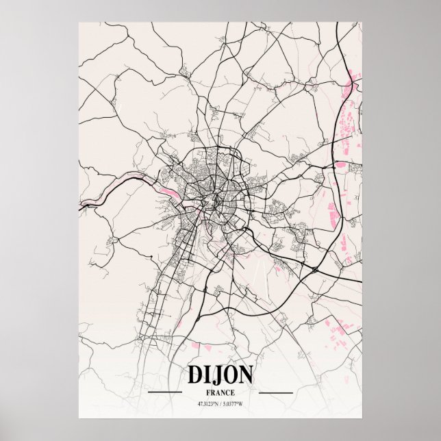 Poster Dijon - Mapa da cidade napolitana na França (Frente)