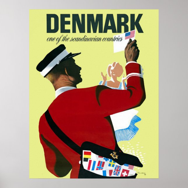 Poster Dinamarca, um carteiro com uma carta dos EUA (Frente)