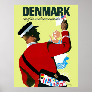 Poster Dinamarca, um carteiro com uma letra dos EUA