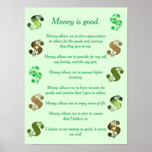 Poster Dinheiro é bom, declarações positivas, sinais e