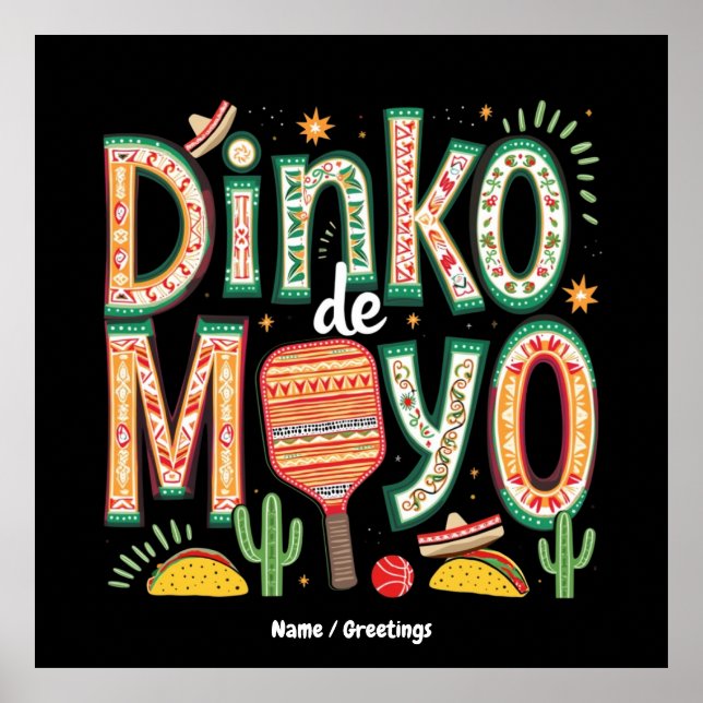Poster Dinko de Mayo Funny Cinco de Mayo Pickleball Pun (Frente)