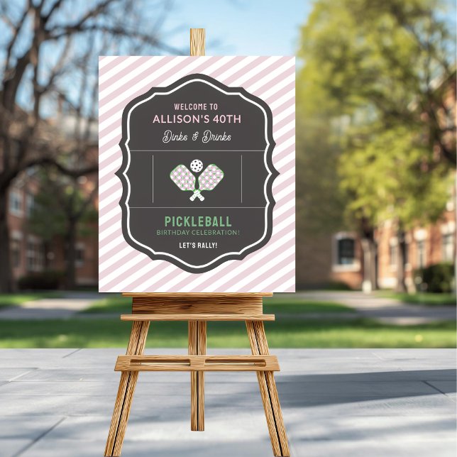 Poster Dinks and Drinks Pink & Green Pickleball Welcome (Pickleball Party Welcome Sign)