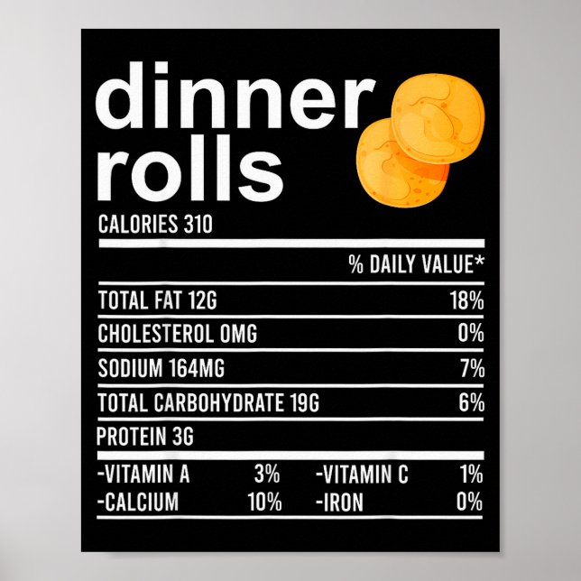 Poster Dinner Rolls Nutrition Facts Apparel Funny Thanksg (Frente)