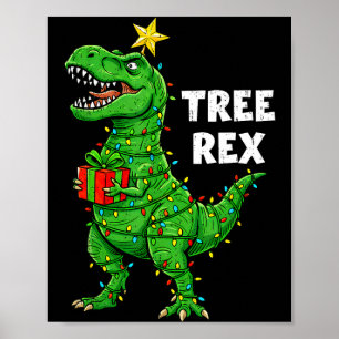 Poster Dino de Natal engraçado árvore rex dino Papai Noel