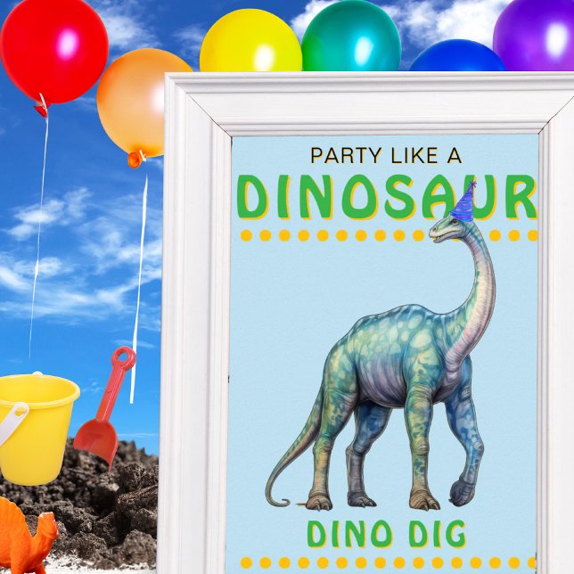Poster Dino Dig - Sinal de Decoração do Partido Dinossaur (Dinosaur Party Decor Sign: Dino Dig)