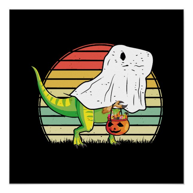 Pôster Dino Fantasma Engraçado Halloween (Frente)