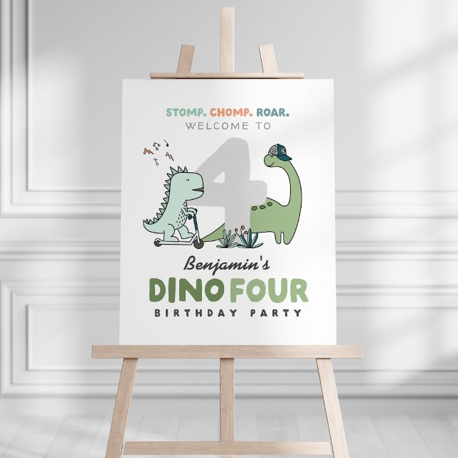 Poster Dino Quatro Sinal de Boas-vindas de Aniversário (Criador carregado)