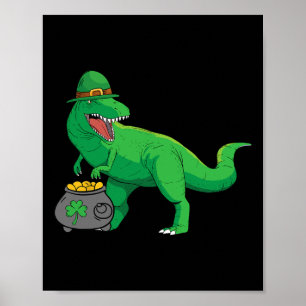 Poster Dino-sauro Sortudo Dia de São Patrício T-rex Irlan
