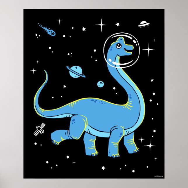 Poster Dinos Do Brachiossauro Azul No Espaço (Frente)