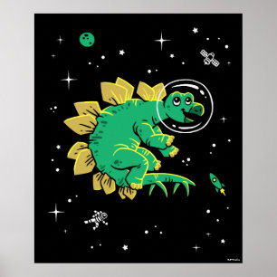 Poster Dinos Do Stegossauro Verde Tan No Espaço