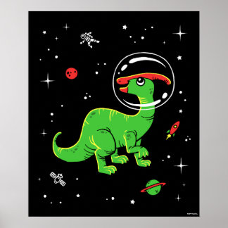 Poster Dinos Parasaurolofos Verdes E Vermelhos No Espaço
