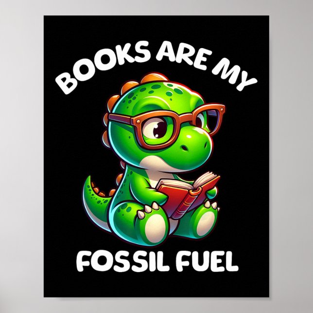 Poster Dinosaur Back To School Reading Books Funny Quote  (Frente)