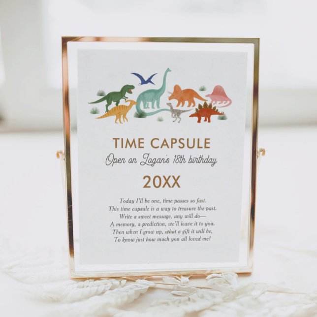 Poster Dinosaur Birthday Party Time Capsule Sign (Criador carregado)