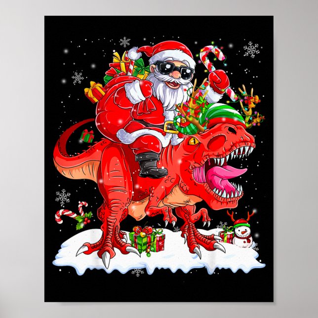 Poster Dinosaur Christmas Lights Funny Men Boys Kids Xmas (Frente)