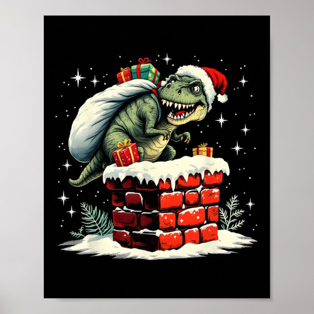 Poster Dinosaur Christmas Santa Xmas  (Frente)