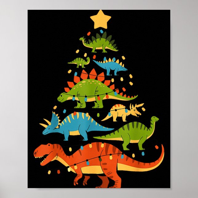 Poster Dinosaur Christmas Tree Dino Trex Dinosaur Lover C (Frente)