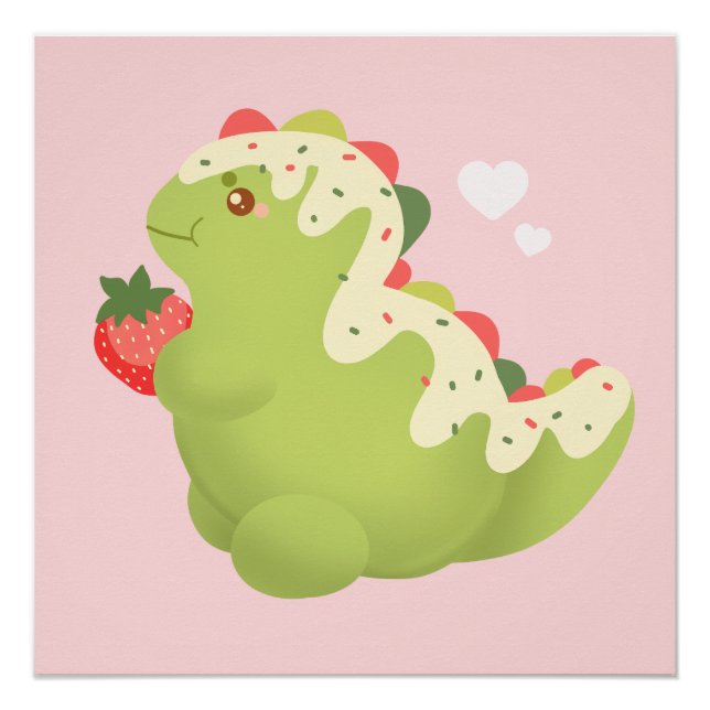 Pôster Dinosaur de Matcha de Morango  (Frente)