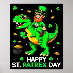 Poster Dinosaur dia de São Patrício duende saint pattys