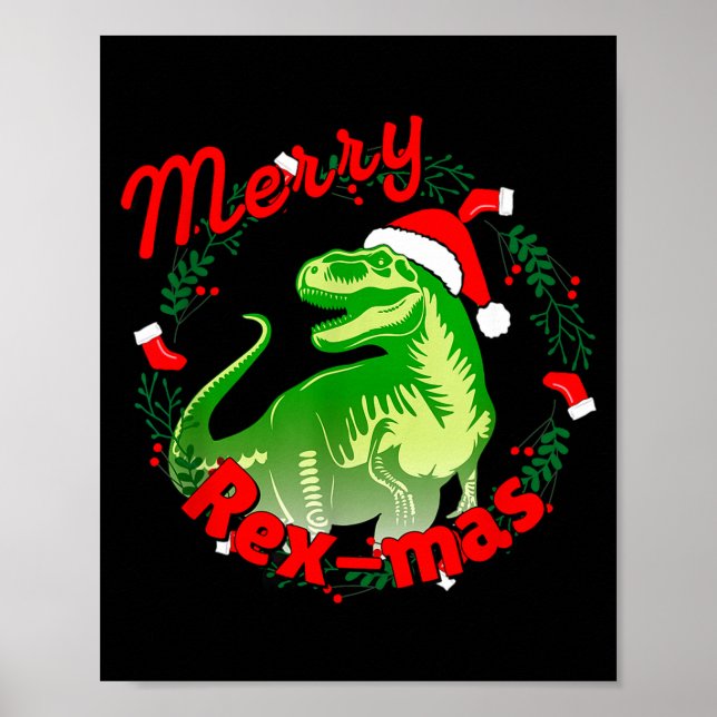 Poster Dinosaur Holiday Merry Christmas Juric Tyrannosaur (Frente)