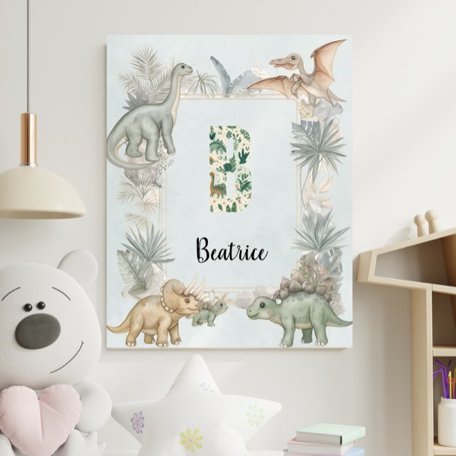 Poster Dinosaur Personalized Name Monogram B Nursery (Criador carregado)