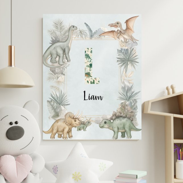 Poster Dinosaur Personalized Name Monogram L Nursery (Criador carregado)