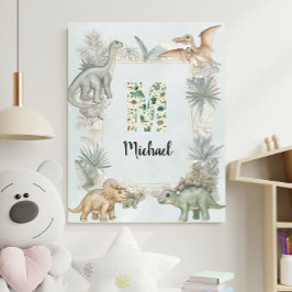 Poster Dinosaur Personalized Name Monogram M Nursery