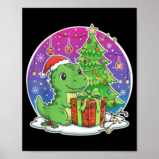 Poster Dinosaur Santa Hat Xmas Dinosaur Lover Adults Boy  (Frente)
