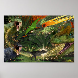 Poster Dinosaur T-rex boys meteor Dino island animals