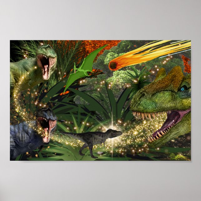 Poster Dinosaur T-rex boys meteor Dino island animals (Frente)